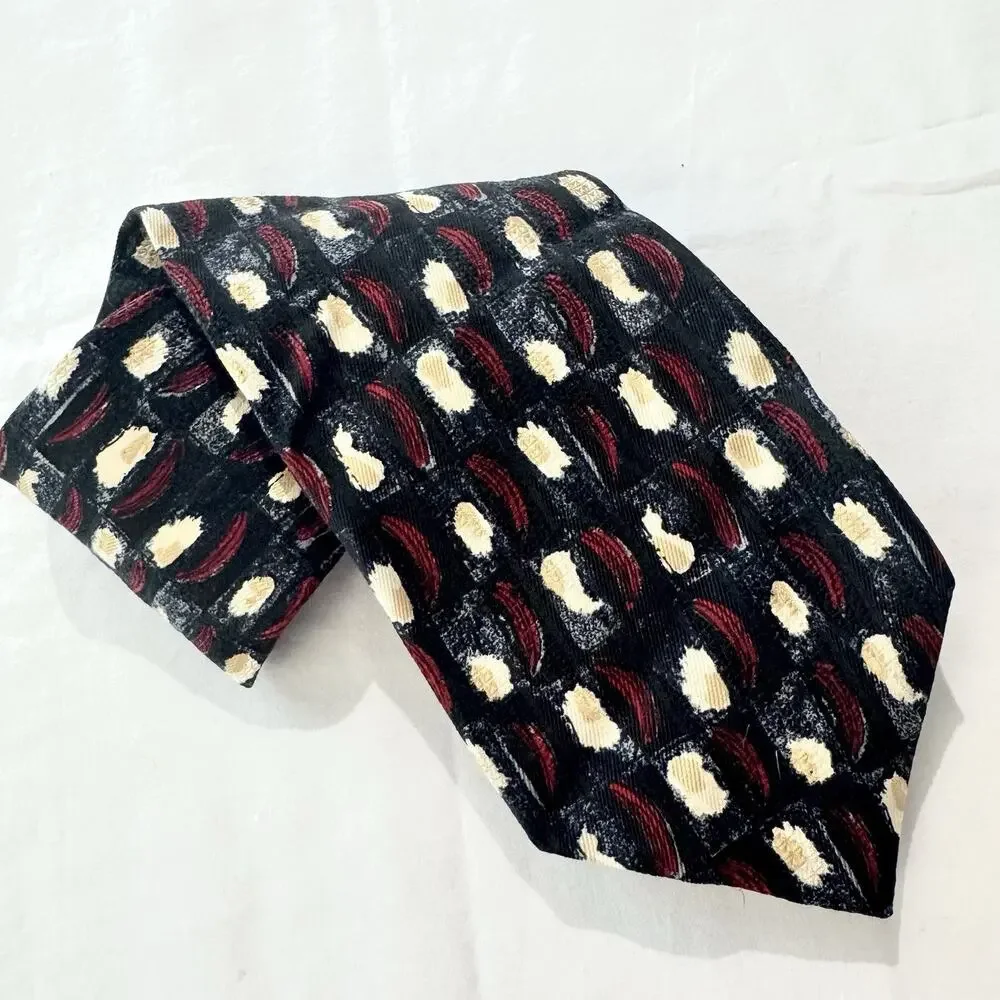 Robert Talbott Studio Marvels Mens Silk Tie Black Red Beige Abstract Geometric
